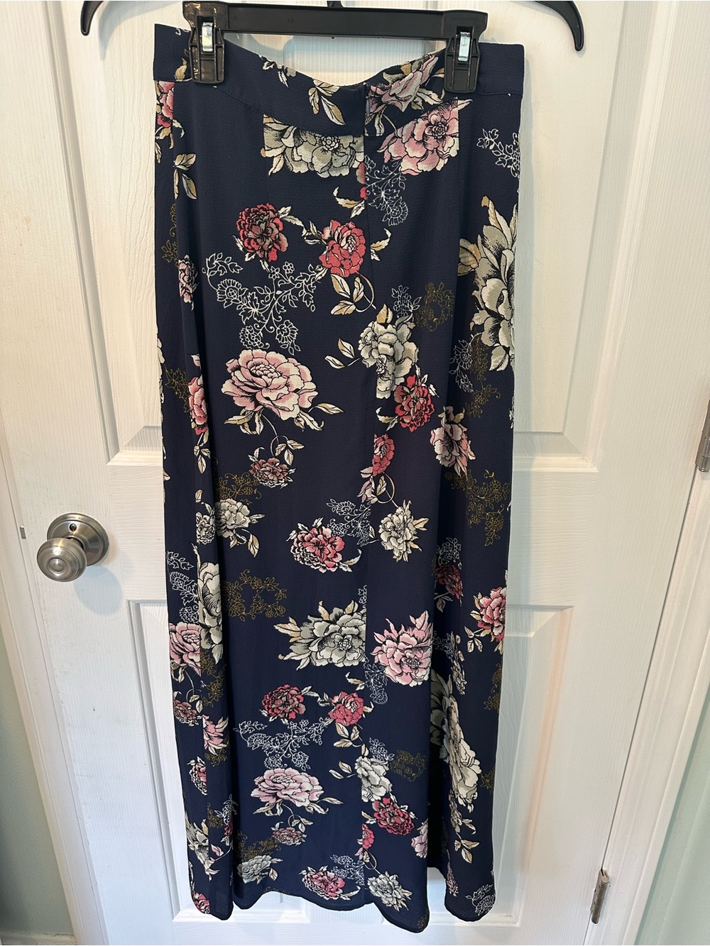 Blue Rain Navy Floral Maxi Skirt with Pink and Cream Flowers